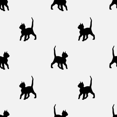 Temiz beyaz bir arkaplanda yürüyen siyah kedilerin kusursuz tasarımı. Kumaş ve paketleme fikirleri için mükemmel..