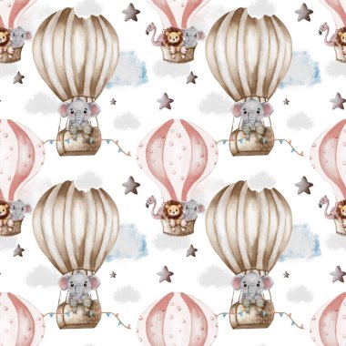 Bu kusursuz tasarım, filler ve aslanlar gibi sevimli hayvanları çeşitli projeler için mükemmel sıcak hava balonlarında sergiliyor..