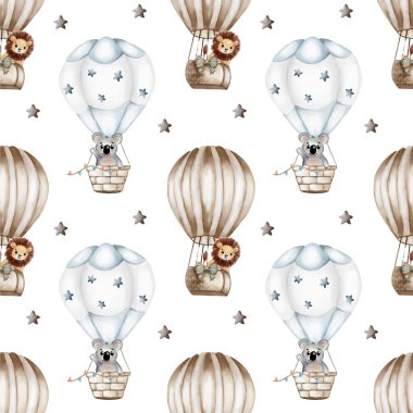 Sıcak hava balonlarındaki sevimli hayvanların kusursuz deseni pek çok uygulama için neşeli ve neşeli bir hava katar..
