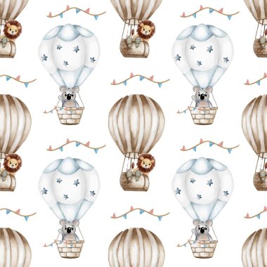 Tuhaf desenler, tekstil, ambalaj ve eğlenceli dekorasyon fikirleri için mükemmel hayvanlarla sıcak hava balonları sergiliyor..