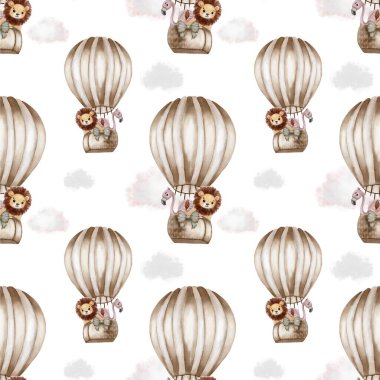 Yumuşak bulutların arasında yüzen hoş hayvanların yer aldığı tuhaf sıcak hava balonları çeşitli kullanımlar için mükemmel bir şablon oluşturur..