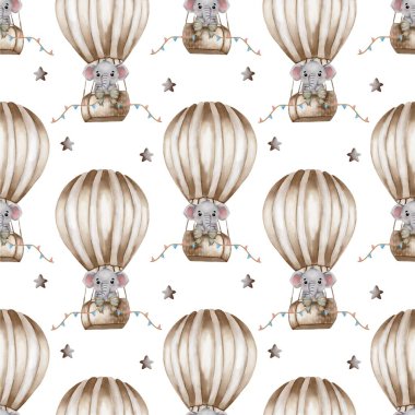 Bu pürüzsüz balon deseninde yıldızlı sıcak hava balonlarında sevimli filler sergileniyor. Kaprisli bir tasarım projesi için mükemmel..