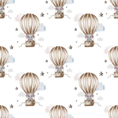 Renkli balonlar büyüleyici fareleri kaprisli bir gökyüzünde çeşitli tekstil projeleri için mükemmel bir şablon içinde taşıyorlar..