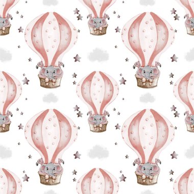 Filli renkli sıcak hava balonları kumaşlar ve ambalaj ihtiyaçları için mükemmel tuhaf bir desen oluşturur..