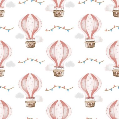 Çeşitli tekstil ve dekoratif amaçlar için uygun kusursuz bir desen içeren klasik sıcak hava balonu tasarımı.