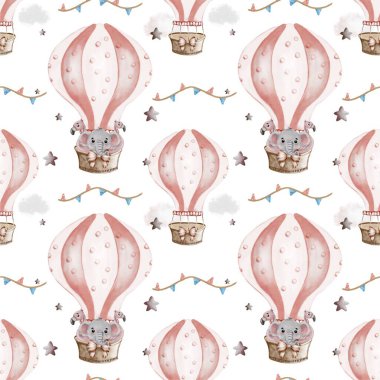 Filli sıcak hava balonları. Tekstil ve kumaş tasarımı için mükemmel. Yumuşak pastel renkleri var..