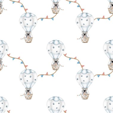 Hayvanlarla dolu bu tuhaf sıcak hava balonu deseninin keyfini çıkarın. Kumaş, ambalaj ya da duvar kağıdı tasarımları için mükemmeldir..
