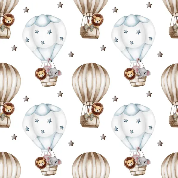Garip desenler, hayvanlı sıcak hava balonları sergiliyor. Kumaş, duvar kâğıdı ve eğlenceli dekorasyon projeleri için mükemmel..