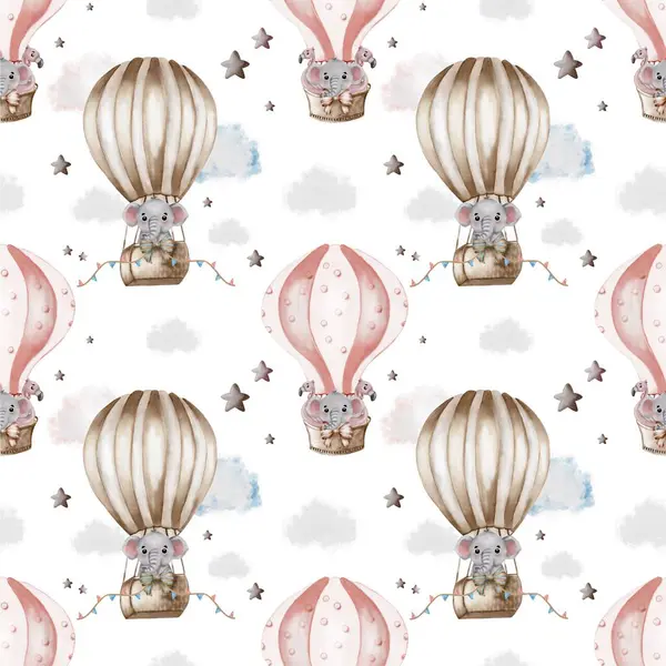 Enfes tasarım filleri renkli sıcak hava balonlarıyla sergiliyor. Yumuşak bir bulut arka planına karşı, dekorasyon için ideal..