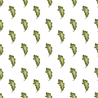 Hassas yeşil meşe yaprağı suluboya beyaz bir sonbahar atmosferini çağrıştırıyor, çeşitli tasarımlar için mükemmel..