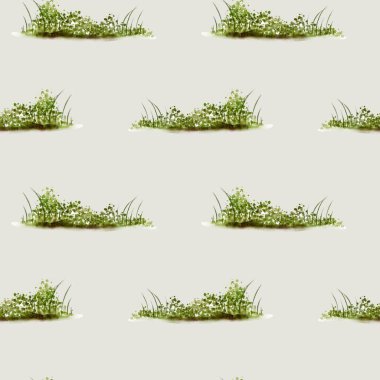 Bu kusursuz tasarım, sonbahar temalı tekstil için mükemmel olan çimenli alanlar ve çiçeklerin suluboya desenini sergiliyor..