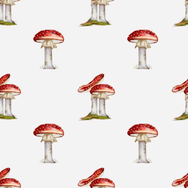 Bu sanat eserinde, sonbahar temalı tekstil için mükemmel bir arka plan karşısında kırmızı ve beyaz mantar deseni sergileniyor..