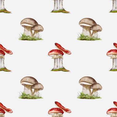 Bu kusursuz tasarım, çeşitli mantarlar ve çimen elementleriyle suluboya tarzında canlı bir sonbahar temasını sergiliyor..