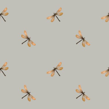 Canlı yusufçuklar huzurlu bataklık zambaklarının üzerinde süzülür. Güzel, pürüzsüz bir suluboya deseni kağıt sarmak için mükemmeldir..