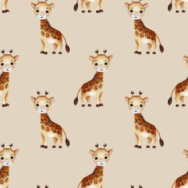 Kusursuz suluboya desenli zarif zürafa çizimleri kumaş ve ambalaj tasarımları için idealdir.