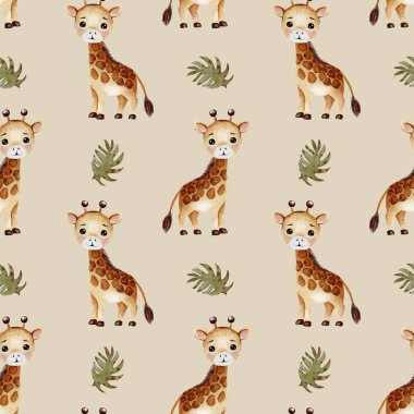 Suluboya desenli şirin zürafalar tekstil ve ambalaj kağıtları için kusursuz bir tasarım yaratıp her projeye cazibe katıyor..