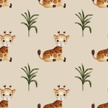 Tuhaf zürafalar ve yapraklı bitkiler çeşitli projeler için uygun büyüleyici bir tekstil deseni oluştururlar..
