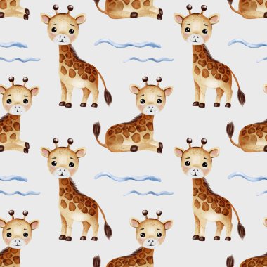 Renkli zürafa çizimleri kumaş ya da duvar kağıdı tasarımı için mükemmel, çeşitli kullanımlar için mükemmel, kusursuz bir desen oluşturur..