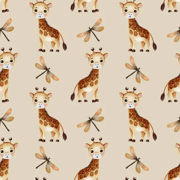 Bu kusursuz tasarım, arka planda sevimli zürafalar ve yusufçuklar barındırıyor, tekstil uygulamaları için mükemmel..