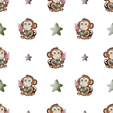 Timsahlar ve neşeli maymunlar bu leziz suluboya desenli dondurmaları kumaş ya da duvar kağıdı için mükemmel bir şekilde tutarlar..