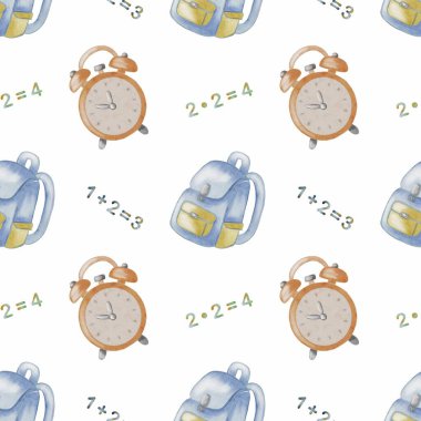 Okul saatleri ve sırt çantaları gibi canlı bir örnek, projeler için ideal, temiz beyaz arka plan üzerinde göze çarpar..