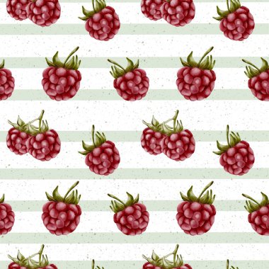 Renkli suluboya ahududular, kumaş ve ambalaj tasarımları için ideal yumuşak çizgili arka planda pürüzsüz bir şekilde yineleniyor.