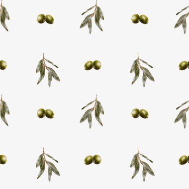 Zeytin dalları ve meyvelerin suluboya desenleri. Tekstil ve ambalaj için ideal..