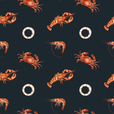 Renkli tasarım, yaşam halkalarının yanında çeşitli karides ve yengeçleri de sergiler, tekstil ve ambalaj için mükemmeldir..