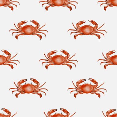 Parlak, pürüzsüz bir yengeç deseni. Tekstil, ambalaj kağıdı ve beyaz arka planda duvar kağıdı için idealdir..