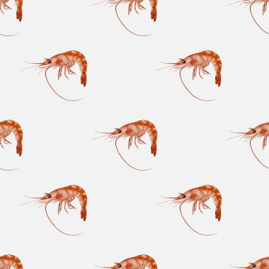 Sanatsal bir suluboya deseni kumaş ve ambalaj kağıdı kullanımı için ideal kusursuz bir tasarım içinde karides içerir..