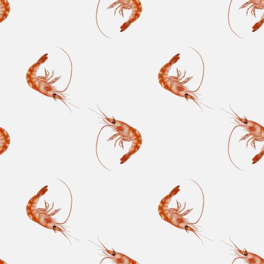 Bu pürüzsüz suluboya deseni, kağıt ve kumaş tasarımları için ideal, canlı renklerde karides içerir..