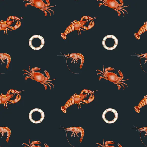 Renkli tasarım, yaşam halkalarının yanında çeşitli karides ve yengeçleri de sergiler, tekstil ve ambalaj için mükemmeldir..