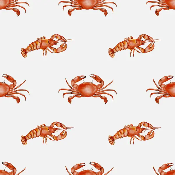 Bu kusursuz suluboya tasarımı beyaz arkaplan üzerinde çeşitli yengeçler barındırır, kumaş ve ambalaj kağıdı için mükemmeldir..