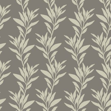 Yumuşak renklerdeki zarif yaprak motifleri tekstil ve ambalaj uygulamaları için kusursuz bir suluboya deseni oluşturur.