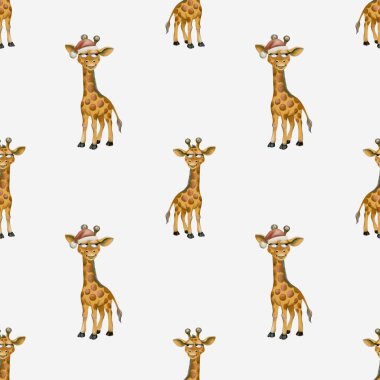 Bu büyüleyici suluboya baskı resimlerinde şapka takan şakacı zürafalar var. Tekstil, duvar kâğıdı ya da ambalaj kağıdı tasarımları için mükemmel..