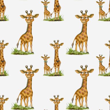 Büyüleyici suluboya zürafa deseni, temiz, beyaz bir zemin üzerinde iki enfes zürafa barındırıyor, çeşitli kullanımlar için ideal..