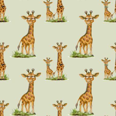 Renkli suluboya zürafalar tekrarlanan desenler, kumaş, ambalaj ya da canlı duvar kağıdı projeleri için mükemmel..