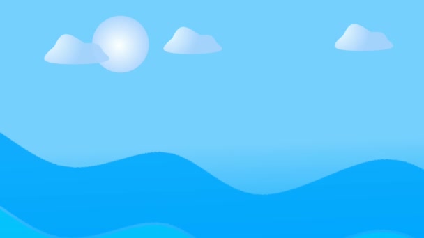 Animált Gyönyörű Látványosság Mozgó Hullámokkal Felhőkkel Napsütéssel Nyári Nap Illusztráció — Stock videók