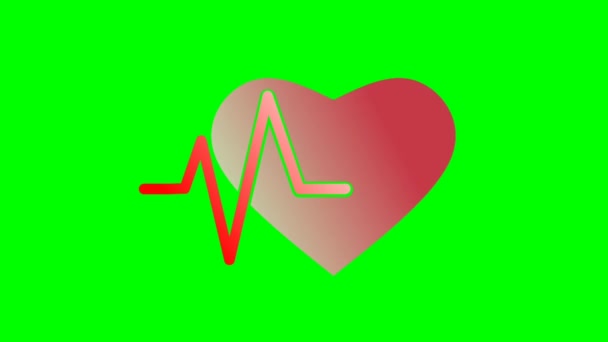 Κινούμενη Απεικόνιση Της Καρδιάς Καρδιακό Παλμό Στην Πράσινη Οθόνη Κινούμενη — Αρχείο Βίντεο