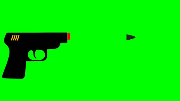 Animowana Ilustracja Pistoletu Który Wystrzeliwuje Kule Wielokrotnie — Wideo stockowe