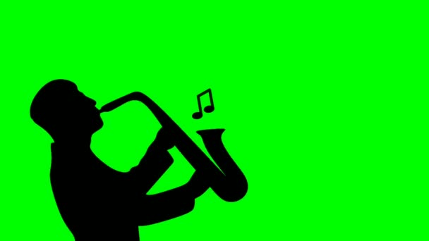 Ilustração Animada Uma Pessoa Tocando Saxofone Uma Tela Verde — Vídeo de Stock