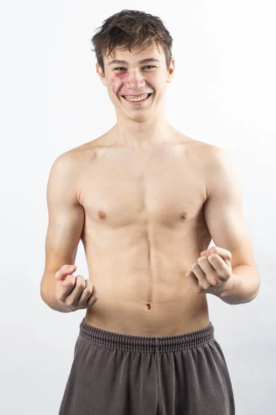 Portrait Year Old Shirtless Muscular Teenage Boy — Stockfoto