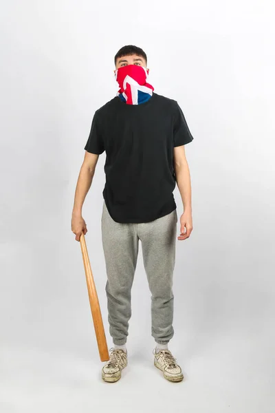 Ragazzo Adolescente Che Indossa Una Maschera Union Jack Che Tiene — Foto Stock
