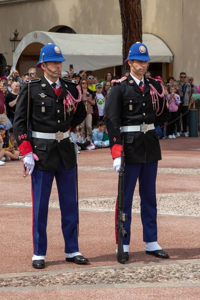 Monte Ville Mónaco Abril 2023 Miembros Compagnie Des Carabiniers Prince —  Fotos de Stock