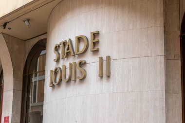 Fontvieille, Monaco, 20 Nisan 2023, Monako FC 'nin doğduğu yer olan Monako Fontvieille' deki Stade Louis III. Fontvieille geri kazanılmış topraklardan oluşur..
