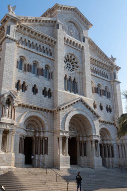Monako-Ville, Monaco, Monako, 20 Nisan 2023 Monako Katedrali olarak da bilinen Monako-Ville 'deki Meryem Ana' nın katedralinin manzarası.
