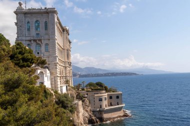 Monako-Ville, Monako, 20 Nisan 2023 - 1910 'da Birinci Prens Albert tarafından kurulan Monako-Ville Okyanus Müzesi manzarası.