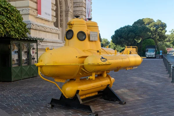 stock image Monaco-Ville, Monaco, April 20th 2023:- A view of A yellow submarine in Monaco-Ville, located outside the Oceanographic Museum. 