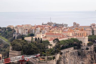 Monako, Monako, 22 Nisan 2023 Jardin Egzotik Bölgesi 'nden alınan Monako Prensliği manzarası.