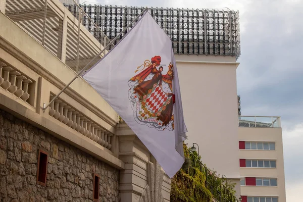 Monaco Monaco April 22Nd 2023 Flag Showing Monaco Coat Arms — Stock Photo, Image